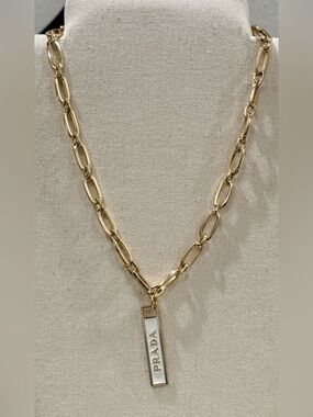 Gold-Tone Link Necklace with Logo Pendant